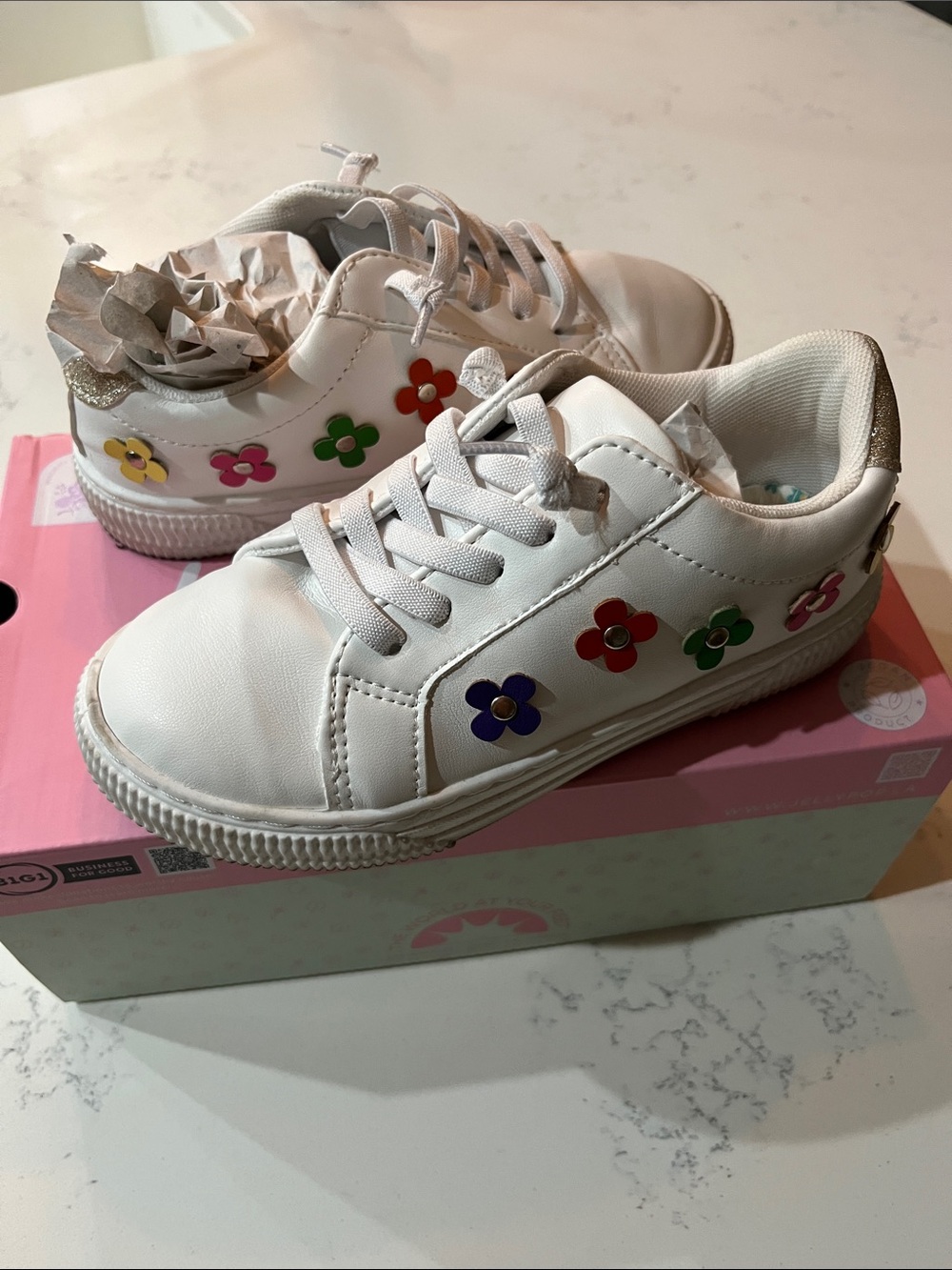 Jellypop White Sneakers with Multicolor Flower Accents